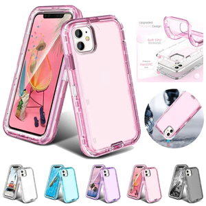 Ốp Điện Thoại Dày 3 Trong 1 Cho IPhone 15 14 Pro Max 13 12 11 Pro Max XS XR XA Max 6 7 8 Plus Trong Suốt Bảo Vệ Giáp Chống Sốc Vỏ Điện Thoại Trơn Bóng