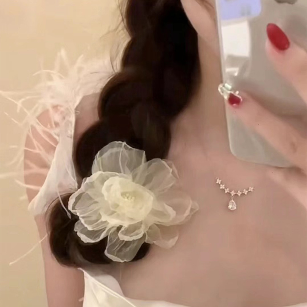 Kẹp Tóc Hoa Lưới - Kẹp Tóc Camellia Lớn Cho Bé Gái - Kẹp Đuôi Ngựa Bên Dễ Thương - Thời Trang Hàn Quốc Ngọt Ngào Thanh Lịch - Phụ Kiện Tóc Phổ Biến - Kỳ Nghỉ Bên Bờ Biển Nổ Barrettes