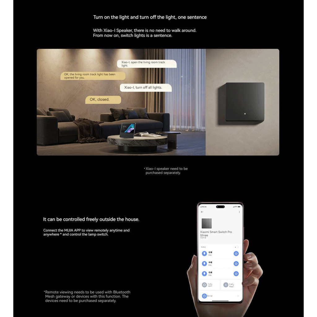 Công tắc thông minh Xiaomi Pro Công tắc tường không dây Dây trung tính Công tắc trực tiếp AG Bảng kính để điều khiển ứng dụng Liên kết nhà thông minh