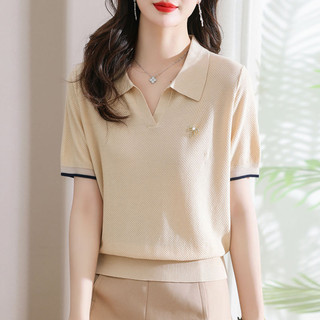 Tay Ngắn Cổ Áo polo Nữ Áo Thun Nữ Tay Ngắn Mùa Hè 2024 Phong Cách Mới Top Ve Áo Ice Silk Áo Len Mỏng Phong Cách