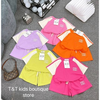 17-30kg Bộ Miu chữ thêu nhiều màu cho bé gái, set bộ mặc nhà đẹp cho bé gái