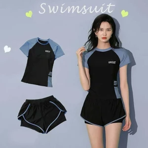Đồ bơi nữ tay ngắn thể thao 2023, áo hai mảnh kèm quần short, phù hợp bể bơi, đi biển