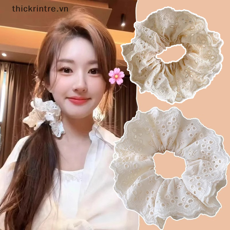 Thi Tinh Tế Đàn Hồi Gothic Ren Scrunchies Quá Khổ Ren Pháp Dây Buộc Tóc Đuôi Ngựa Giá Đỡ Vòng Tóc Phụ Kiện Tóc VN