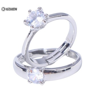 Kuzhen 1 Cặp Đôi Cổ Điển Có Thể Thay Đổi Kích Thước Nhẫn Đính Hôn Nam Nữ Kim Cương Giả Có Thể Điều Chỉnh Quà Tặng Valentine HOT