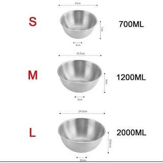 Sét 3 bát âu inox  có vạch chia, bộ 3 bát thau nấu ăn làm bánh đựng thực phẩm