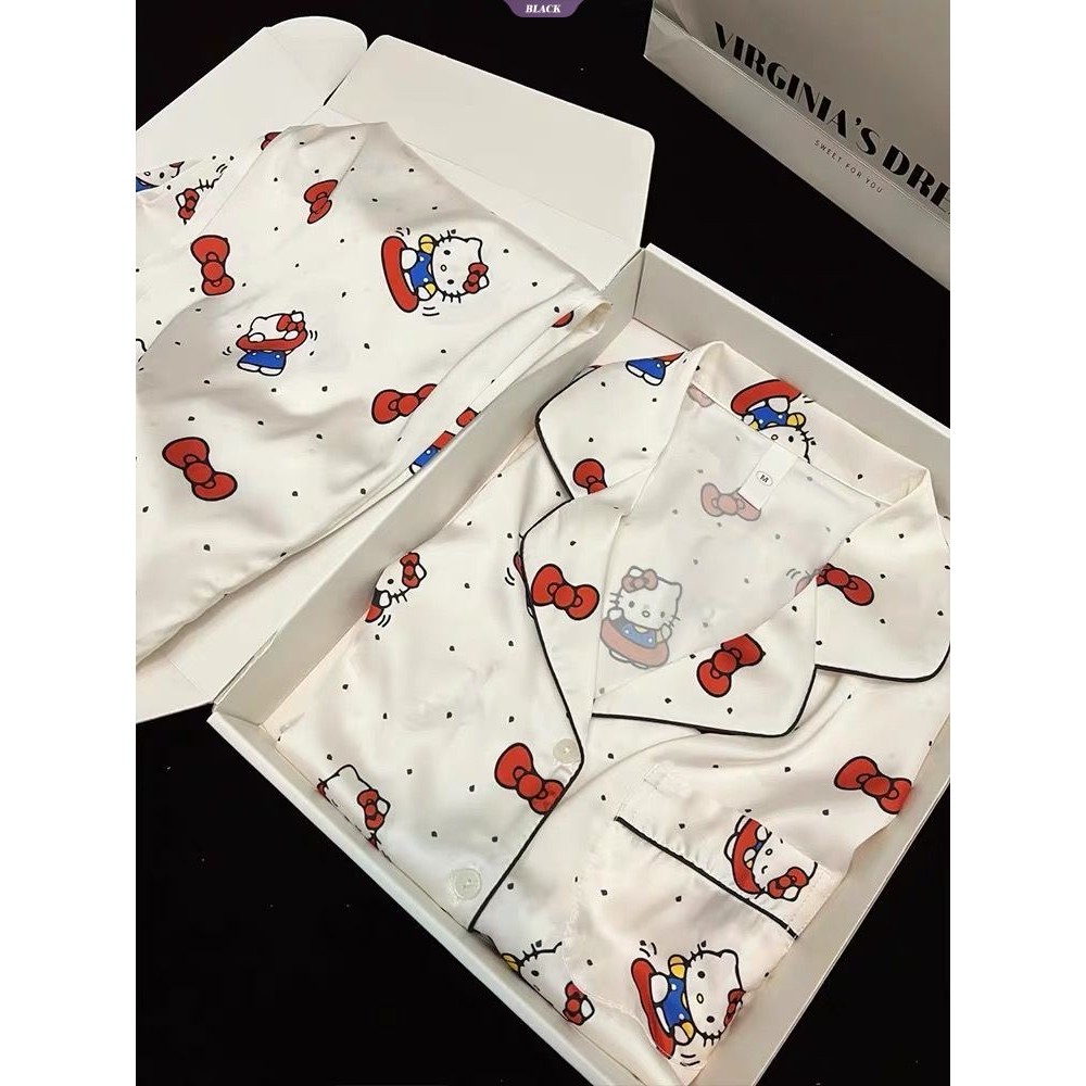 Ins Wind Bow Hello Kitty Bộ Đồ Ngủ Hoạt Hình Nữ Xuân Thu Quần Dài Tay Mới Mặc Ở Nhà [BL]