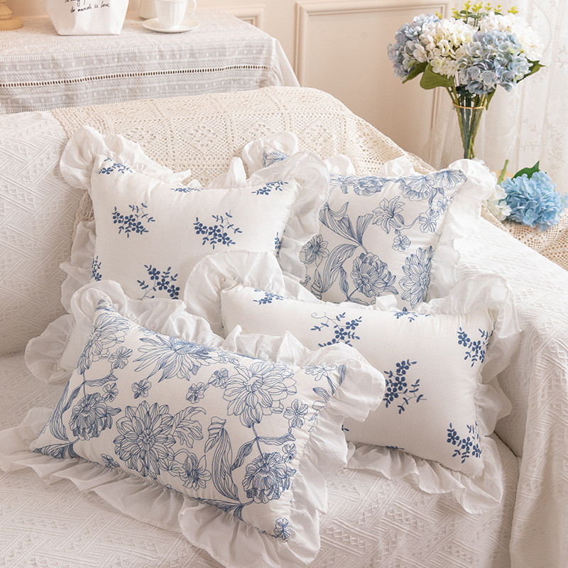 Pháp Lãng Mạn Mục Vụ Xù Nấm Ren Cotton Thêu Gối Đệm Sofa Đầu Giường Gối