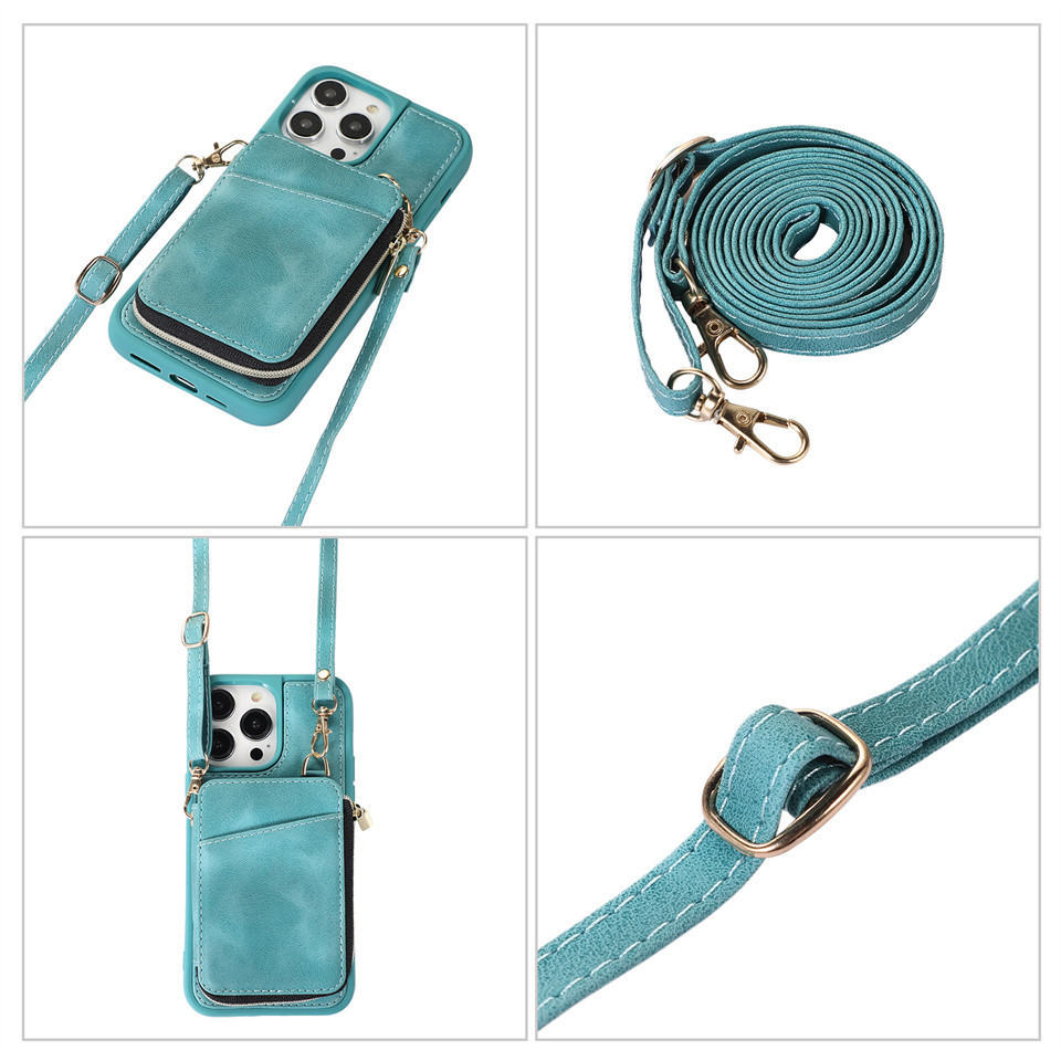 Nhựa Đeo Ngang Dây Kéo Dây Ví Cứng Ốp Lưng Điện Thoại Cho IPhone 15 14 Plus 13 12 11 Pro XS Max XR 7 8 6s Plus SE Khe Cắm Thẻ Vỏ Chống Rơi