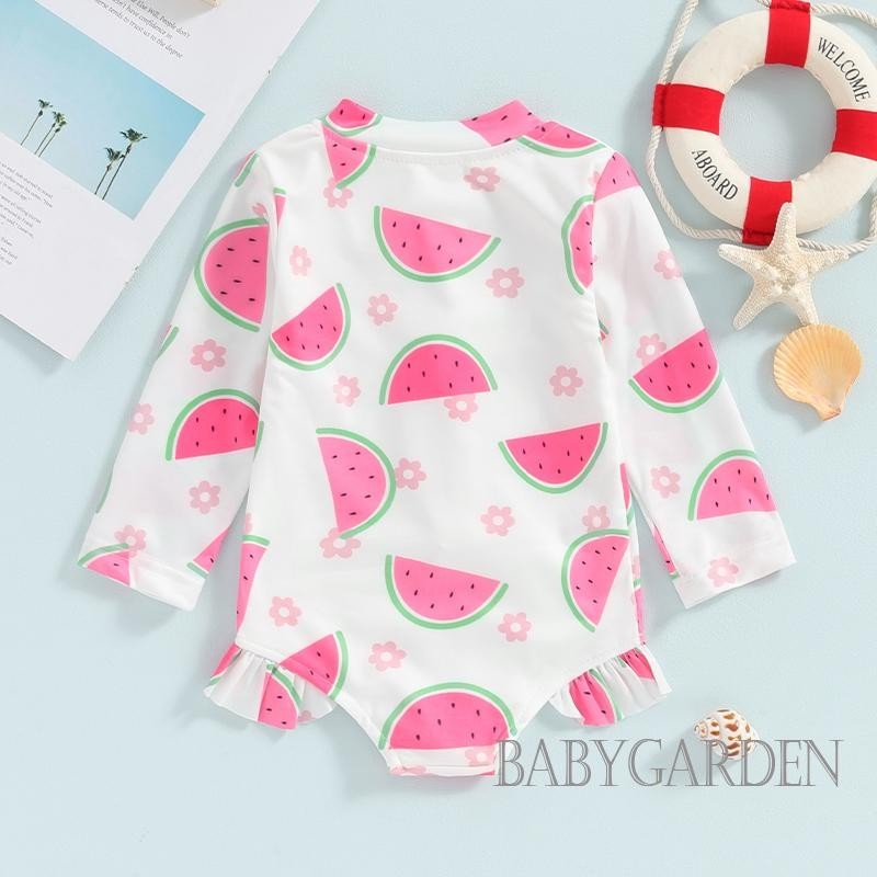 / / -6tháng-4year Bé Gái In Hình Trái Cây Ruffle Tay Dài Monokini Đồ Bơi Bộ Đồ Tắm Đi Biển Mùa Hè