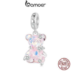 Mặt trang trí BAMOER bằng bạc sterling 925 hình chú gấu làm phụ kiện vòng tay/dây chuyền
