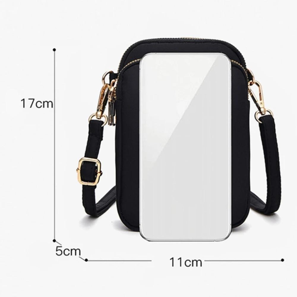 [Vận chuyển nhanh] Túi đeo vai SIMPLEAID, Ví điện thoại di động Nylon treo tường 3 lớp, có phích cắm tai nghe Ví đa chức năng có dây kéo