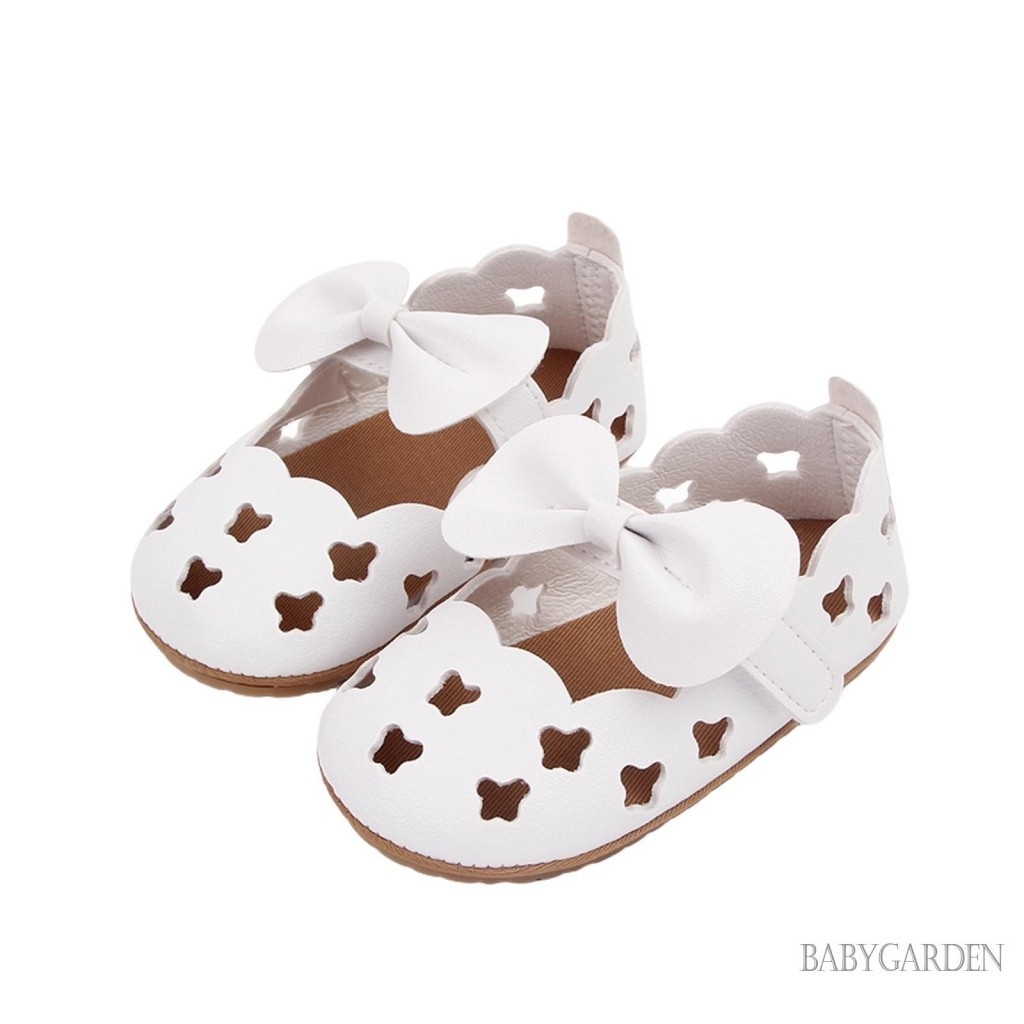 / / -Baby Girls Dép Da PU Cho Bé Tập Đi Chống Trơn Trượt Rỗng Nơ Đi Bộ Đầu Tiên Giày Đế Mềm