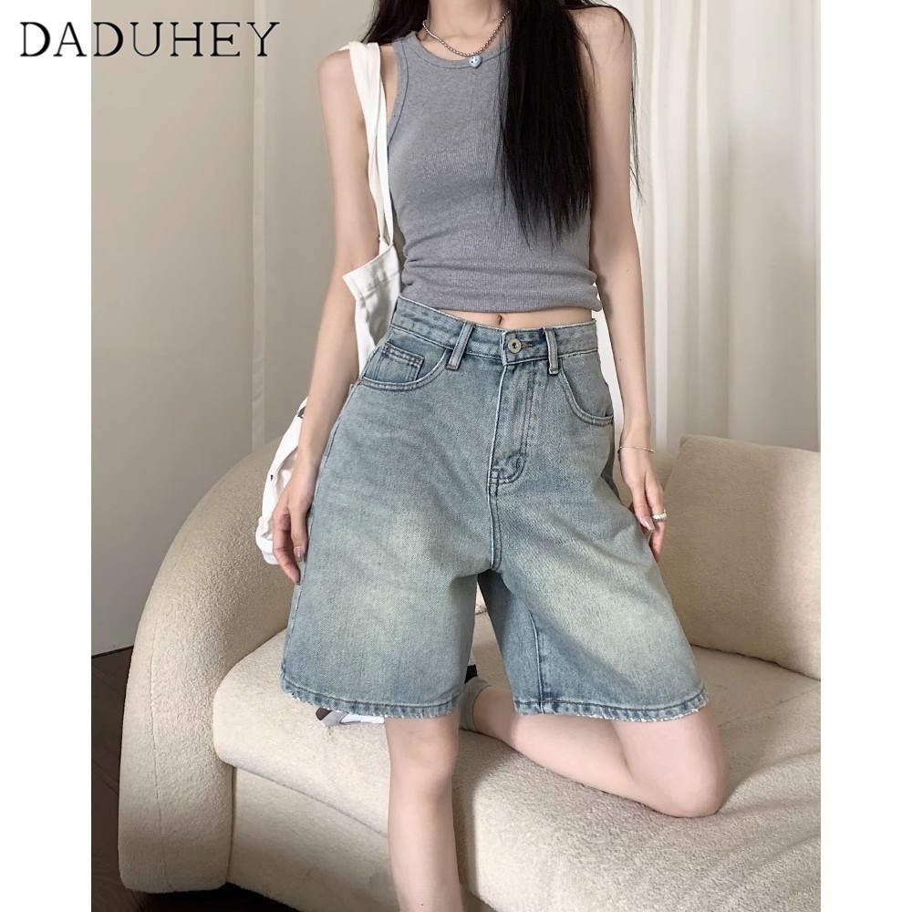 Ảnh DaDuHey New American ins high street retro denim shorts niche high waist loose wide leg pants hot pants 3