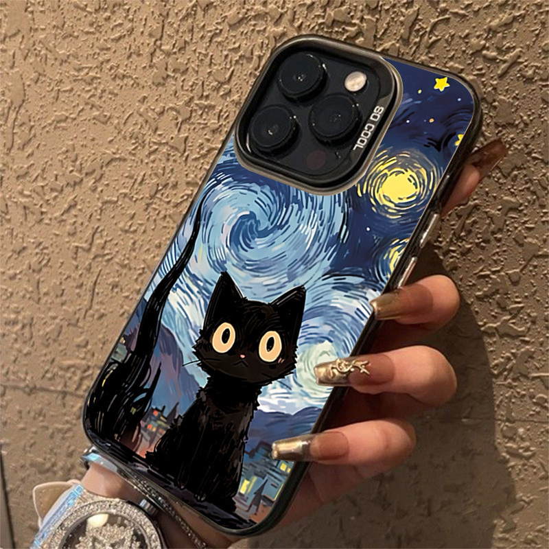 Dành Cho Xiaomi Redmi Note 13 12 Pro Plus 5G 4G 11S 11 12S 10S Redmi 13 12C 13C 4G K70 Siêu Sao Bầu Trời Đen Mèo Mạ Điện IMD Chống Sốc Matte Bìa Cứng