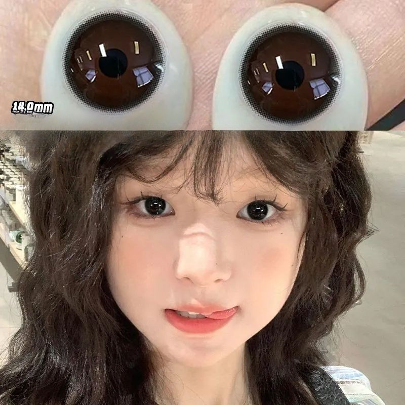 Set 2 Kính Áp Tròng Màu Đen contact lenses 0 ~ -8.00 black len 14.2mm lens cận lens nâu bean black 13