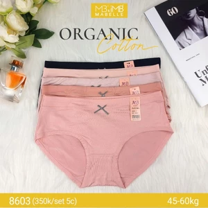 Quần lót nữ cotton hữu cơ MB Mabelle 8603 - Basic Organic 100%, siêu mềm mại, khử khuẩn - Set 5c