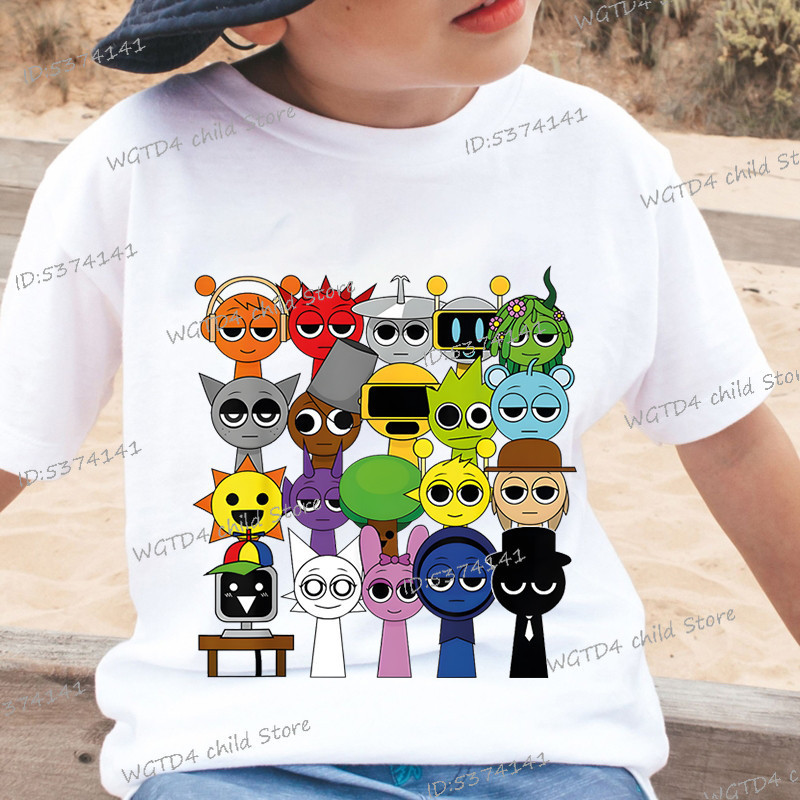Áo thun trẻ em in hình nhân vật Sprunki Incredibox vui nhộn, áo ngắn tay thời trang cho bé trai và bé gái