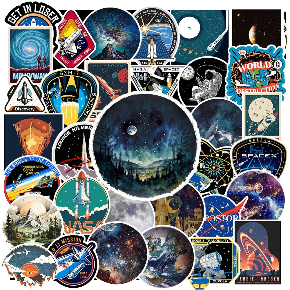 Combo 50 Sticker Vintage Galaxy chống nước sticker dán laptop, điện thoại, đàn guitar, mũ bảo hiểm, vali - GÌ CŨNG IN