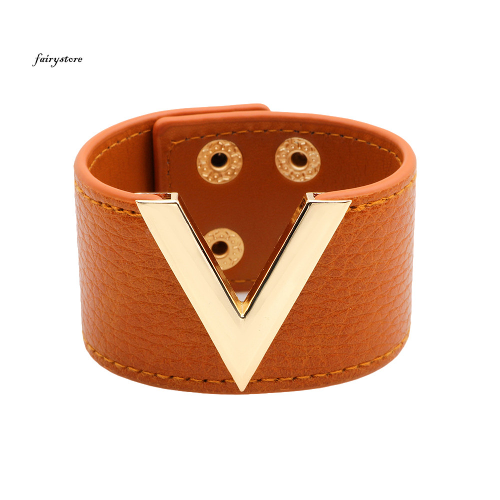 Fairystore| Phụ Nữ Rộng Hình Chữ V Vòng Tay Vòng Tay Dây Đeo Tay Thời Trang Nút Dự Tiệc Trang Sức Quà Tặng