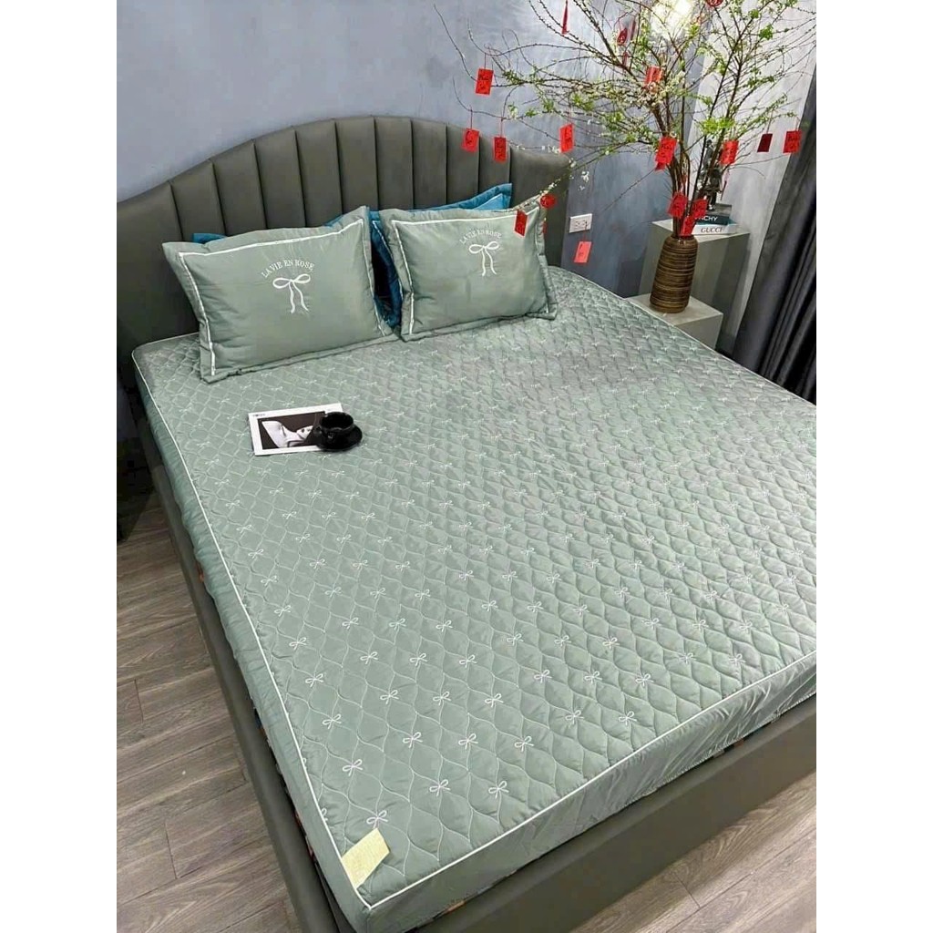 Bộ Ga Gối Phi Lụa Trần Thêu Nơ Cao Cấp Hot Trend Có Thể Giặt Máy Mẫu Mới 2025 An Như Bedding