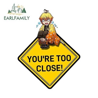 EARLFAMILY 13cm Demon Slayer Agatsuma Zenitsu Dán Xe Ô Tô Bạn Quá Gần Cảnh Báo Lái Xe Đề Can Chống Thấm Nước Nhãn Xe Thời Trang