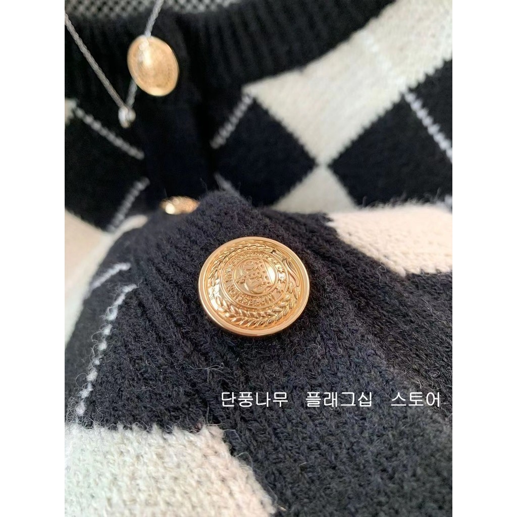 Lingge Áo Len Nữ Mới Nhẹ Nhàng Retro Đa Năng Tương Phản Áo Cardigan Dệt Kim Ngắn