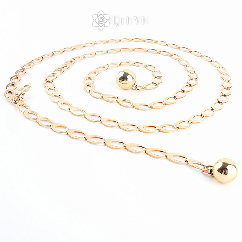 Qrhyk Nữ Thời Trang Thắt Lưng Thiết Kế Retro Bạc Khắc Rỗng Dây Xích Dành Cho Nữ Thanh Lịch Tròn Kim Loại Nữ Thắt Lưng Mới