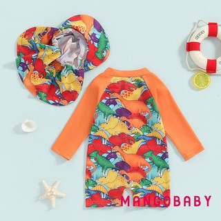 Mg-toddler Bé Trai Rash Guard Áo Liền Quần Dài Tay Rùa / Khủng Long In Đồ Tắm Cho Bé Đồ Bơi Có Mũ Bơi