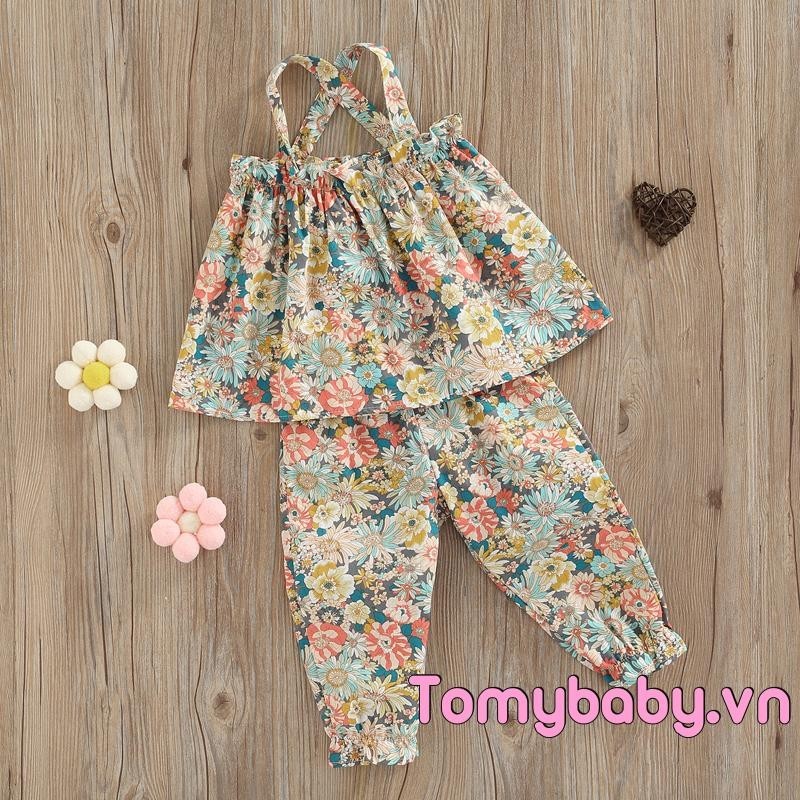 Bộ 2 Bộ Trang Phục Không Tay Lưng Cho Bé Gái Mùa Hè Cho Bé Gái 2 Bộ Quần Hoa Co Giãn