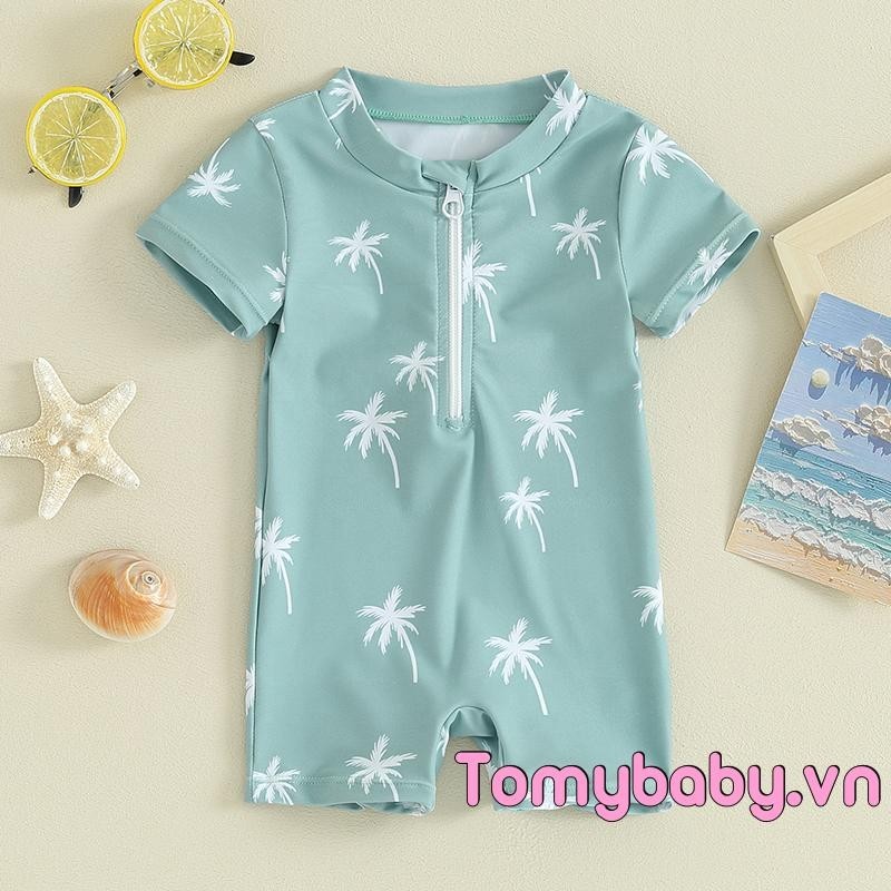 Bé Trai Đồ Bơi Mùa Hè Cây / Khủng Long In Dây Kéo Tay Ngắn Áo liền quần Đồ Bơi Đi Biển Thường Ngày Bộ Đồ Tắm