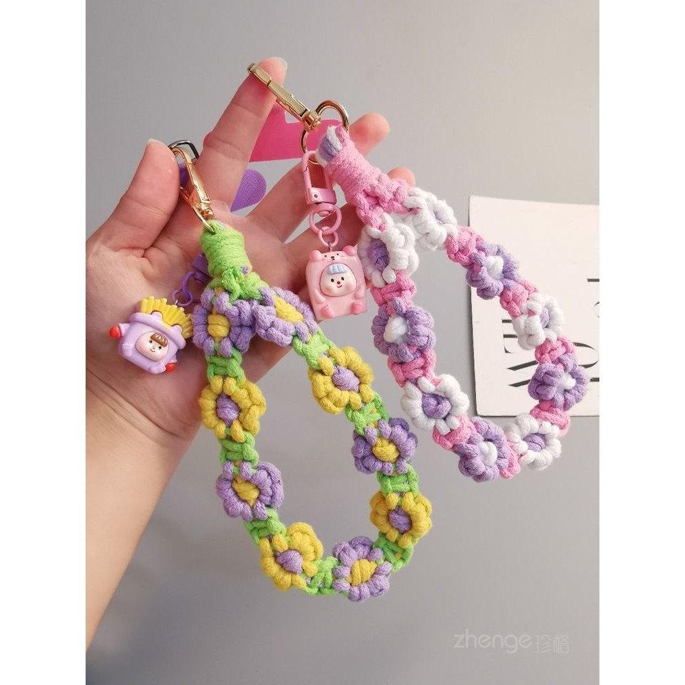 Phụ Kiện Điện Thoại Di Động Handmade Len Bện Hoa Điện Thoại Di Động Dây Chống Sốc Thời Trang Nữ Dây Đeo Cổ Tay Đơn Giản Phong Cách Ngắn Dây Kẹp Vỏ Điện Thoại Đa Năng Chống Mất