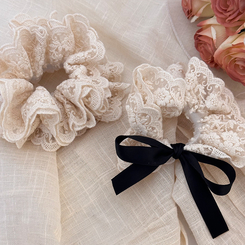 Vintage Thêu Ren Ruột Lớn Tóc Nữ Dây Buộc Tóc