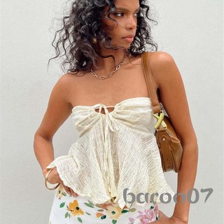 Phụ Nữ Quấn Ngực Ống Áo Màu Trơn Cổ Thuyền Dây Buộc Dây Bể Áo Mùa Hè Backless Bandeau Áo
