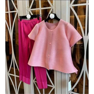 Miyake Xếp Ly Hàng Sẵn Có Mùa Xuân Mùa Hè 2024 Phong Cách Mới Xếp Ly Ngắn Cardigan Nhỏ Áo Khoác Mỏng Thẳng Rộng Viền Quần Ống Rộng Bao...
