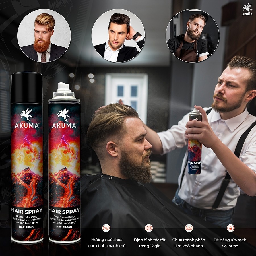 Ảnh Gôm Xịt Giữ Nếp Tóc AKUMA HAIR SPRAY 390ml Hương Nước Hoa Chính Hãng Akuma 3