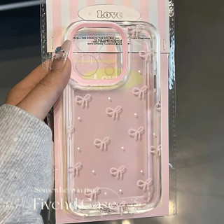 Ins Hàn Quốc Nơ Hồng Rõ Ràng Vỏ Đơn Giản + Giá Đỡ Tương Thích Cho iPhone 17 16 11 15 14 13 12 Pro Xs Max XR X 7 8 6 6s Plus SE Vỏ Điện Thoại Hoạt Hình TPU Mềm Vỏ Bảo Vệ
