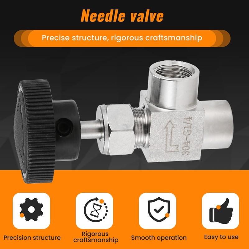 Van Kim Có Thể Điều Chỉnh Van Kim 1 / 4 Inch Góc Phải Nữ Chủ Đề SS304 Cho Dầu Khí Nước