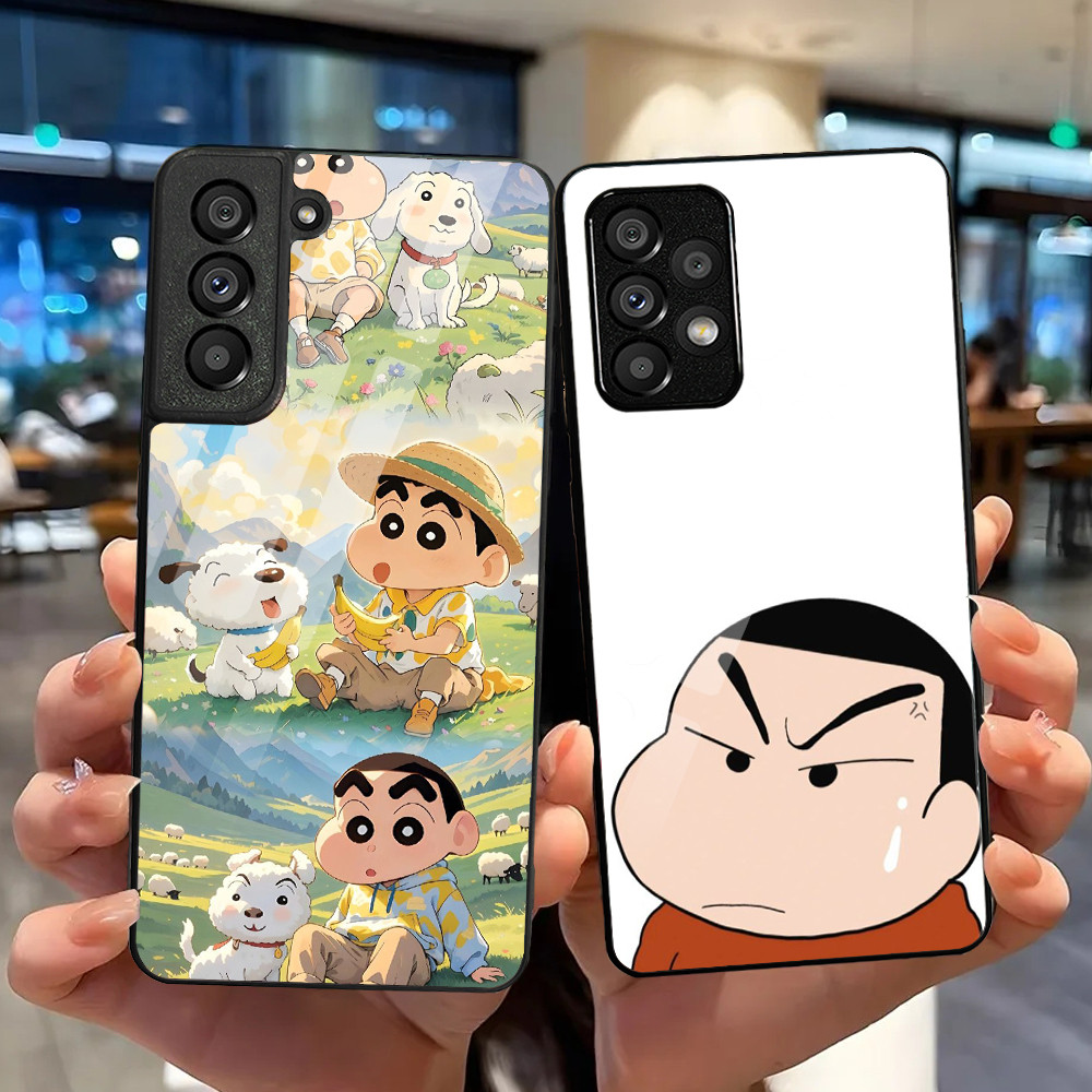 Ốp Điện Thoại Kính Cường Lực Crayon Shin-chan Cho Samsung Galaxy S9 Plus S10 S10e S20 FE S20 Plus S21 S22 S23 S24 Ultra Cover