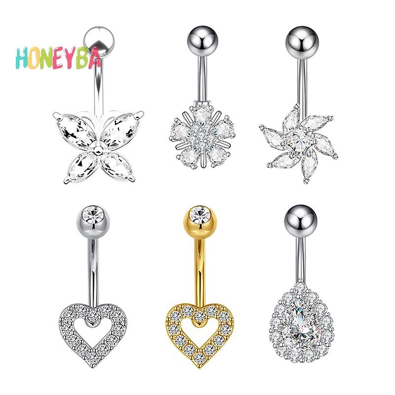 < Honeyba > Nhẫn Nút Bụng Trái Tim Gợi Cảm Cá Tính Dành Cho Nữ Bé Gái Pha Lê Zircon Bụng Rốn Nhẫn Cơ Thể Trang Sức Khuyên