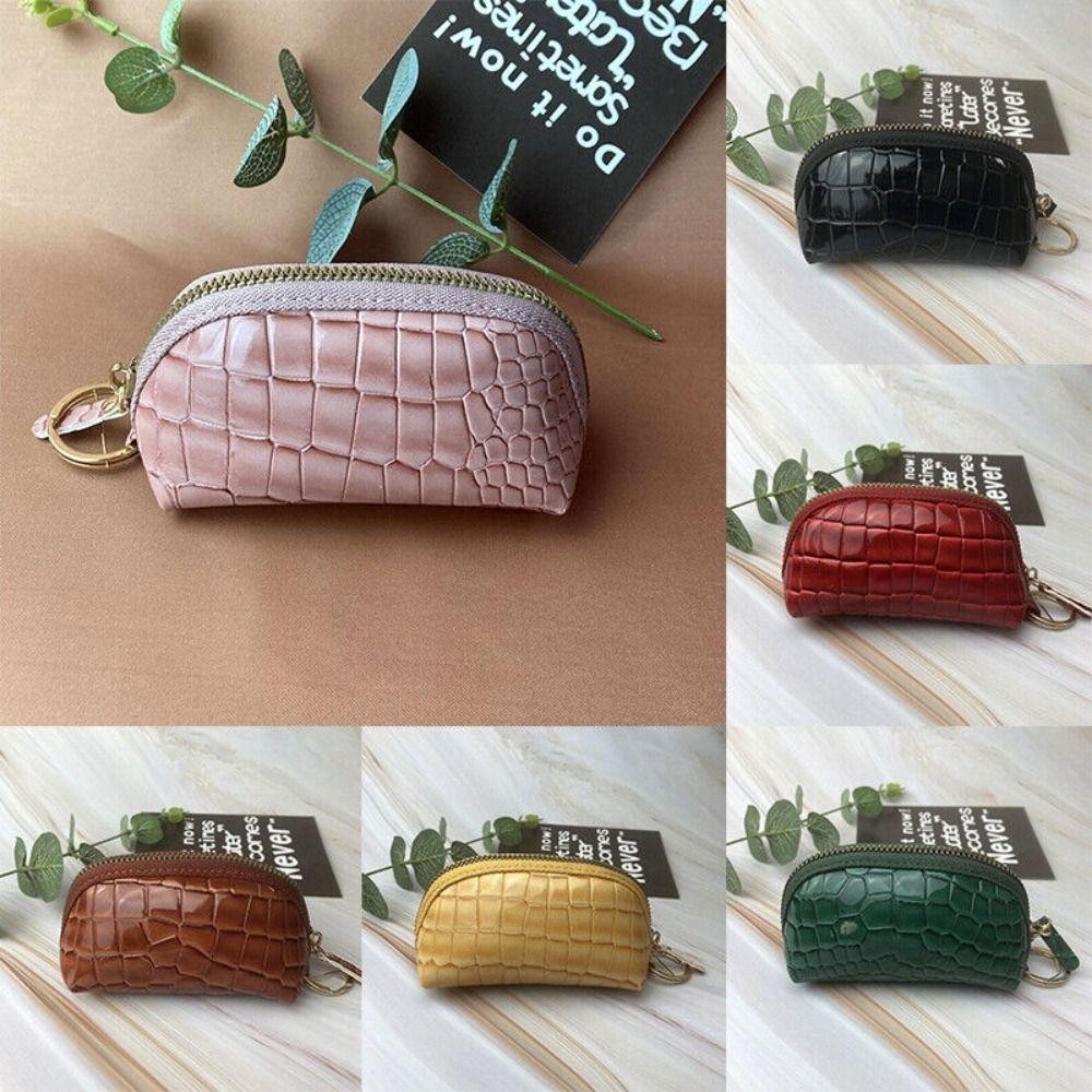 Hộp đựng tiền mặt thẻ HOBBYIN, Ví nữ dung tích lớn bằng da PU, Hộp đựng tai nghe chìa khóa màu trơn đơn giản Túi lưu trữ dây kéo Mini