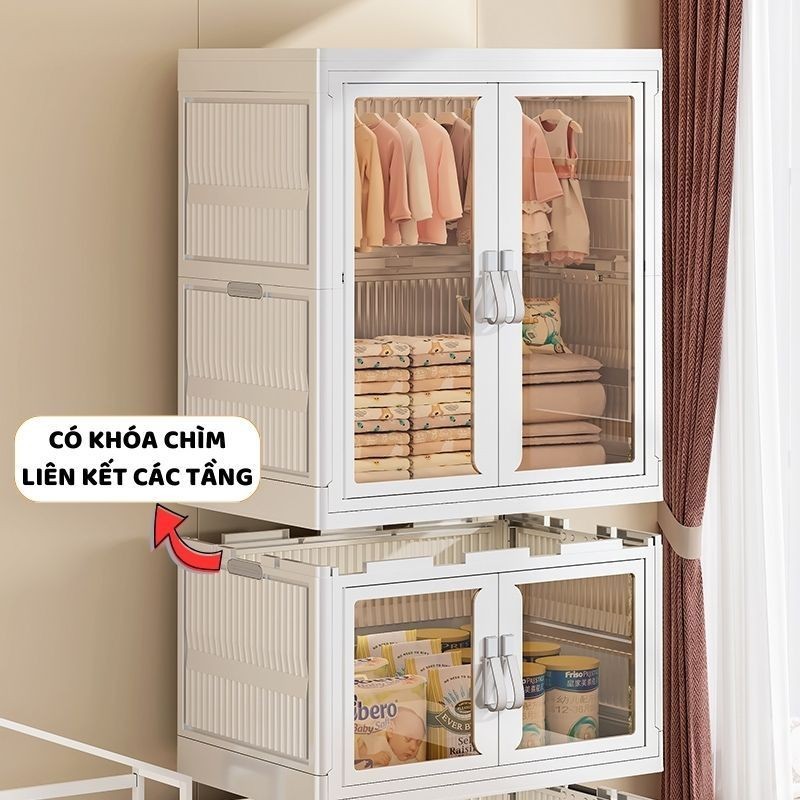 Tủ Đựng Quần Áo Cho Bé ENODA HOME, Tủ Quần Áo Có Ngăn Treo, Bánh Xe Xoay 360, Cửa Nam Châm Chống Bụi Hiệu Quả TUN043