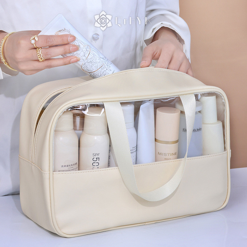 Qrhyk Túi đựng đồ trang điểm di động chống nước Túi đựng mỹ phẩm dành cho nữ Túi du lịch mờ Trang điểm Hộp đựng đồ sắp xếp mới