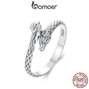 Bamoer 925 Sterling Sliver Nhẫn Rồng Cuộn Thiết Kế Tinh Tế Trang Sức Thời Trang Quà Tặng Cho Nữ SCR1018-E