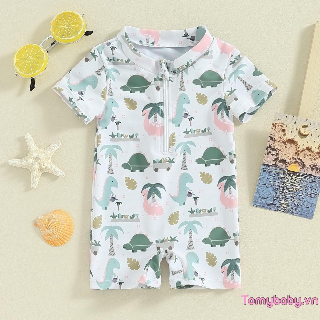 Bé Trai Đồ Bơi Mùa Hè Cây / Khủng Long In Dây Kéo Tay Ngắn Áo liền quần Đồ Bơi Đi Biển Thường Ngày Bộ Đồ Tắm