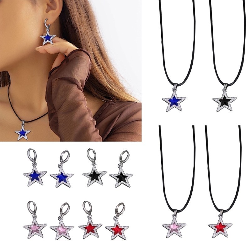 SUIT Móc cổ và móc tai độc đáo Mặt dây chuyền ngôi sao trang trí cho những người yêu thích Gothic