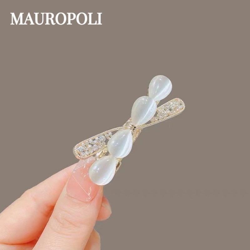 Mauropoli Kẹp tóc nữ phong cách mới, kẹp mỏ vịt đính opal và kim cương giả, kẹp bên