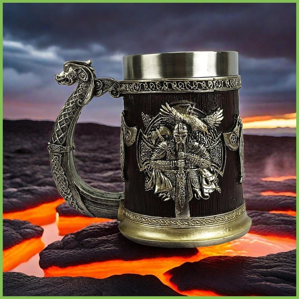 Cốc bia Viking thép không gỉ 600ml, cốc whisky/cà phê cho nam, kiểu thùng tankard