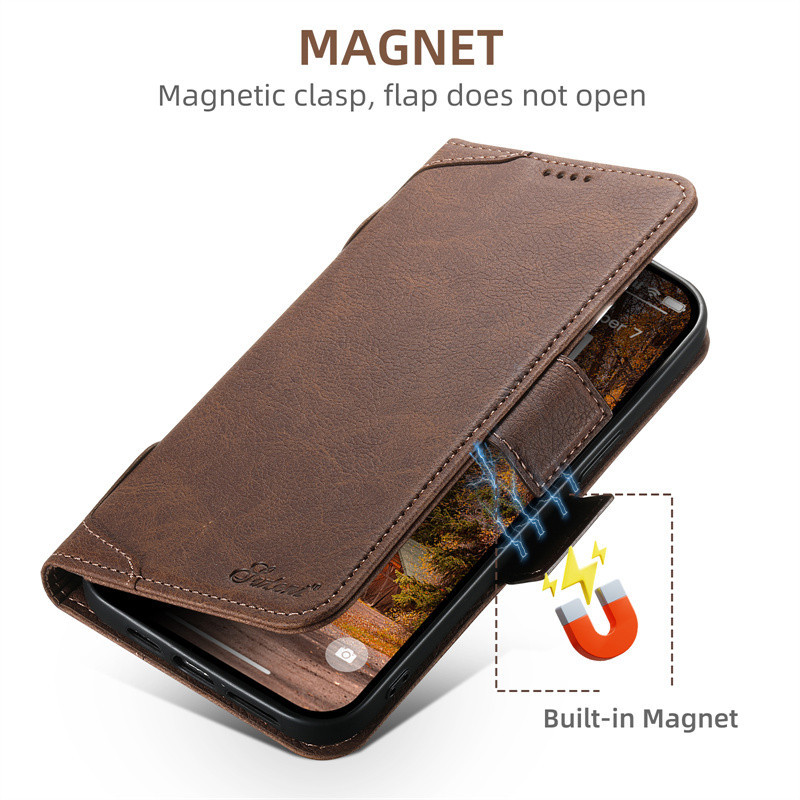 Ốp điện thoại sạc không dây bằng da lật cho IPhone 16 15 14 Plus 13 Pro Max Ví có giá đỡ thẻ Bảo vệ Vỏ chống sốc bảo vệ