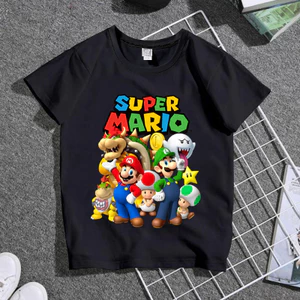 2024 Hoạt Hình Thời Trang Trò Chơi Super Mario Quần Áo Trẻ Em Áo Phông Cho Bé Trai Và Bé Gái Và Người Lớn Đa Năng Tay Ngắn