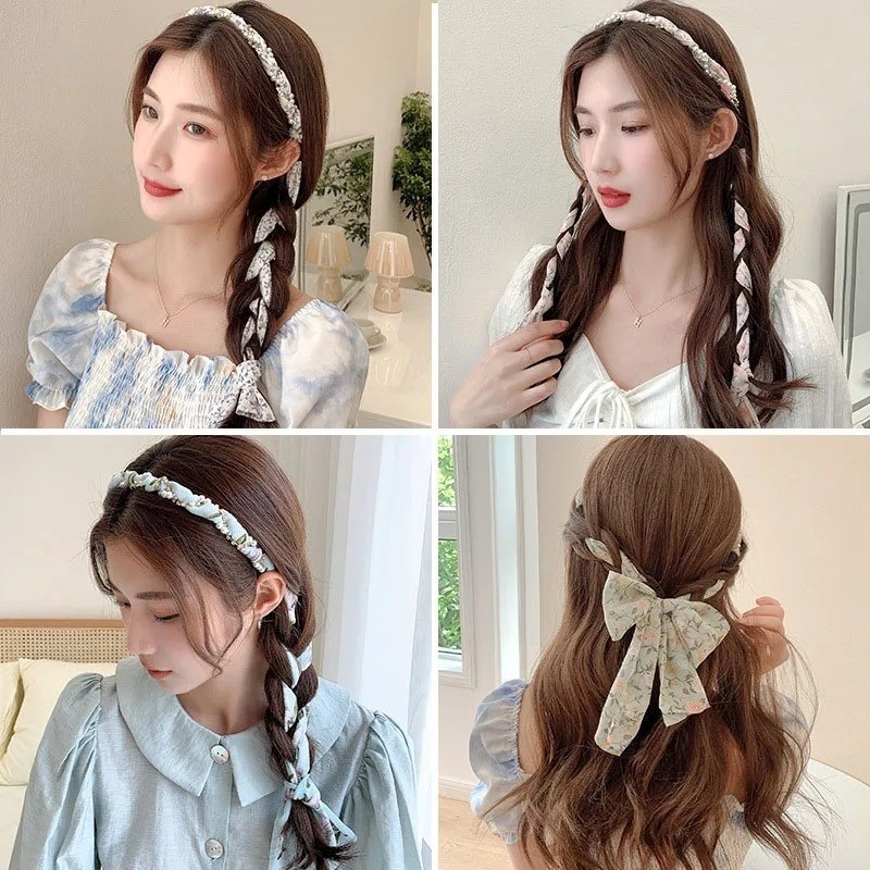 [Nổi bật] Băng đô nơ thời trang - Giá đỡ đuôi ngựa Hàn Quốc - Ruy băng dài bện - Băng đô in hình bé gái - Mũ đội đầu nữ - Phụ kiện túi xách